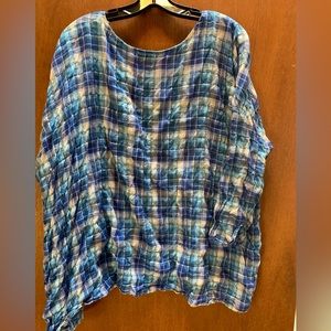Large cotton tencel CP Shades plaid top with split sleeves (see pic.)